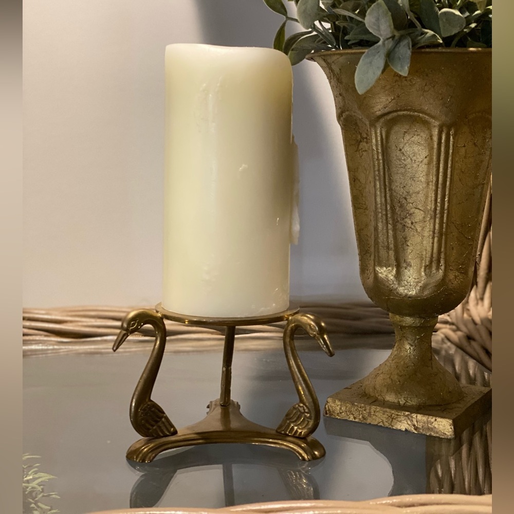 Vintage Brass Swan Candleholder